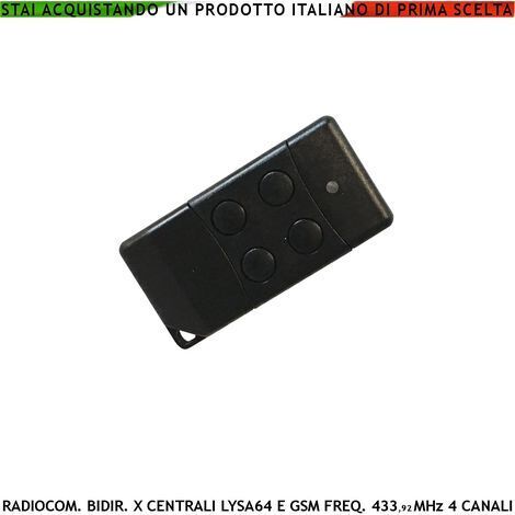 Telecomando 4 Canali 2 Pezzi Inserimento e Disinserimento Totale e Parziale Tipo Giorno Notte Per Allarme Lysa64 e Lysa GSM Sydra Frequenza 433,92 MHz rolling code Anticollisione Antiannebbiamento