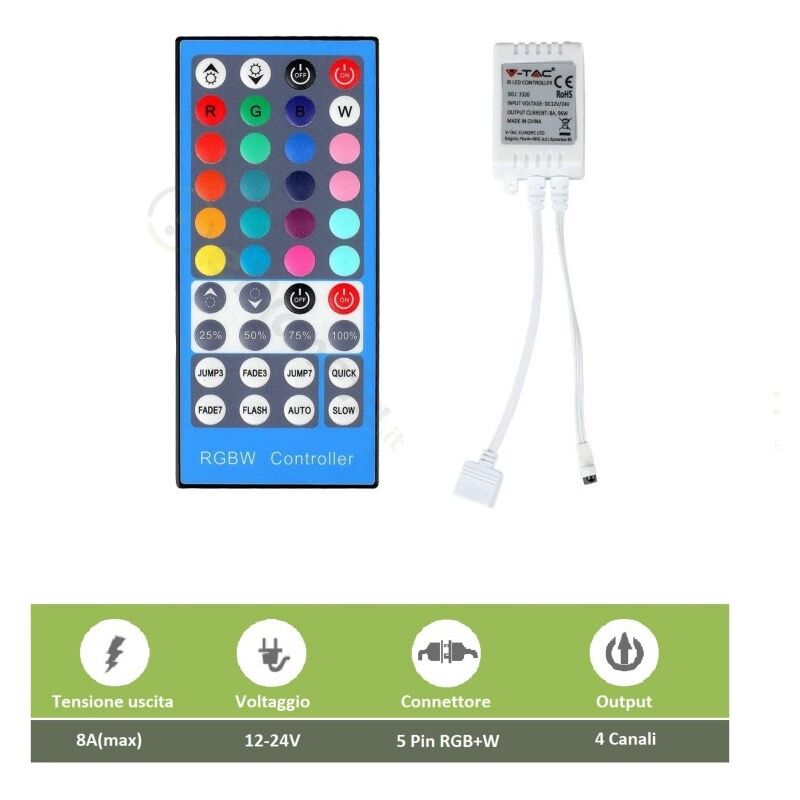 Image of Telecomando controller per striscia led RGB+W 5 pin strip multicolore 12 24V dimmerabile smd 5050 40 tasti