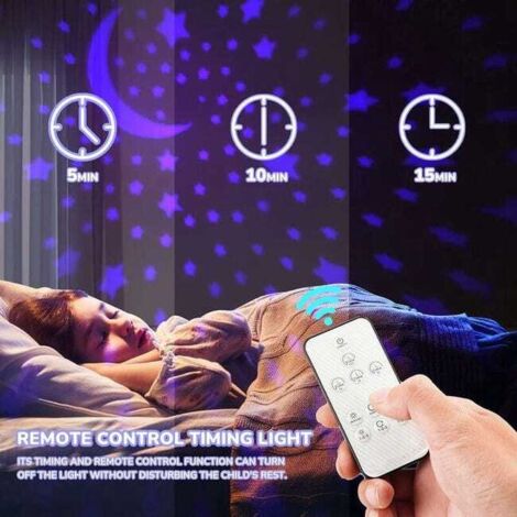 Telecomando e timer, design del cielo stellato, proiettore di stelle rotante, luce notturna, 16 proiettori colorati, lampada da comodino a LED