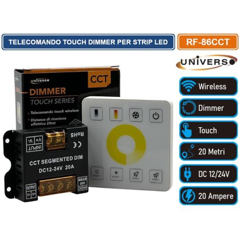 TELECOMANDO WIRELESS TOUCH DIMMER CAMBIO COLORE LUMINOSITA' PER STRIP LED 2 E 3 FILI DC 12/24V