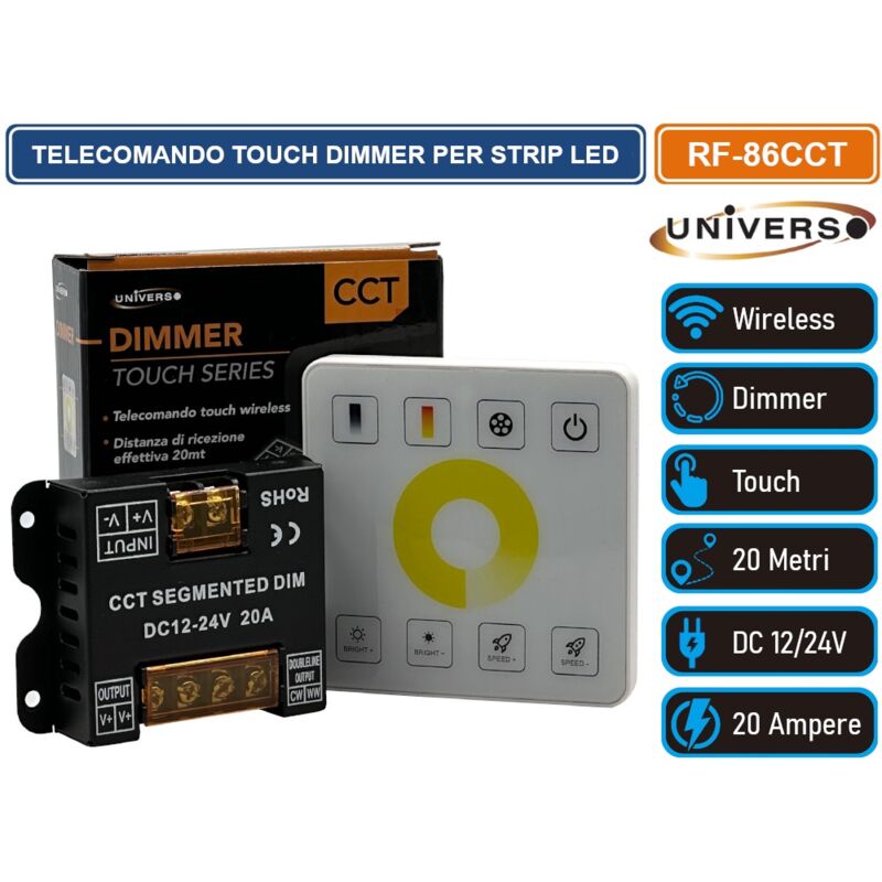 Image of Telecomando Wireless Touch Dimmer Cambio Colore Luminosita' Per Strip Led 2 E 3 Fili Dc 12/24v