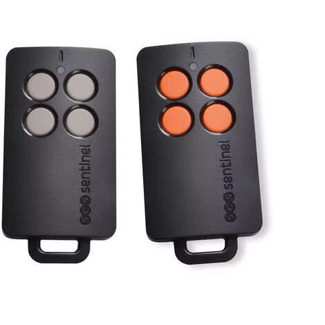 Télécommande 4 canaux grise et orange – Compatible motorisations SCS Sentinel – Portée 50m – Alimentation 2 piles CR2032 fournies
