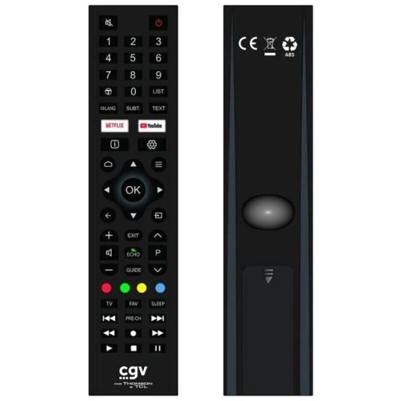 Télécommande de remplacement - CGV - FIDELIO TCL & Thomson - Pour téléviseurs TCL et Thomson - Sans programmation