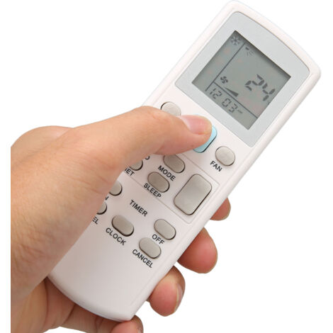 Télécommande de remplacement pour climatiseur ECGS02 blanc, boutons sensibles et LED noires.