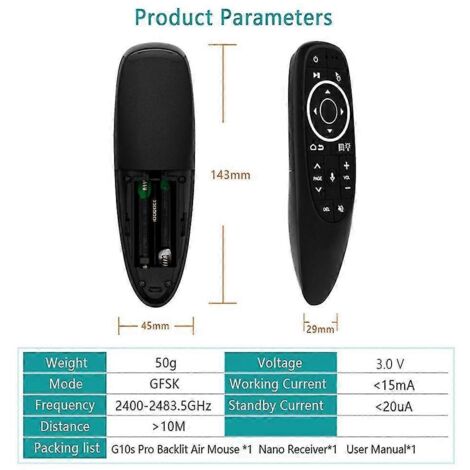 Télécommande G10s Pro pour boîtier TV Android : télécommande vocale sans fil 2,4 GHz avec gyroscope et retour haptique (L).