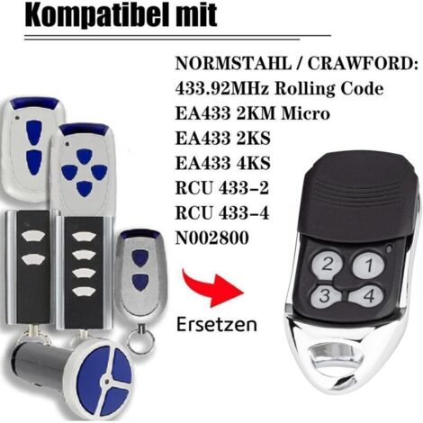 Télécommande garage à code tournant 433,92 MHz – Lot de 2, 4 boutons, couvercle coulissant, compatible Normstahl Crawford