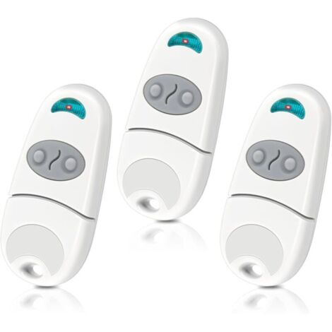 Telecommande Porte de Garage, Telecommande Portail, 2 Canaux, 433,92 MHz, Compatible avec 433MHz Telecommande EV, NA, EE, Lot de 3- Blanc