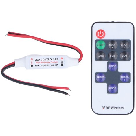 Télécommande RF 11 touches sans fil mini pour LED, variateur d'intensité avec interface filaire rouge et noir
