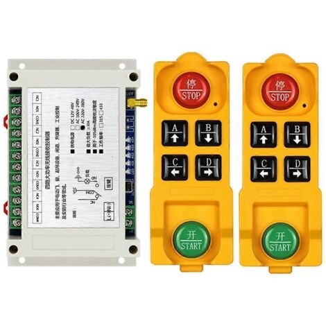 Télécommande RF 4 canaux 433MHz pour interrupteur sans fil, longue portée, compatible 12V-48V avec double télécommande.