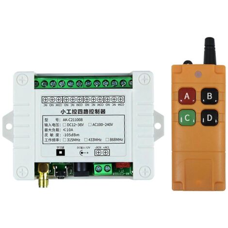 Télécommande RF sans fil 4 canaux 315/433 MHz pour interrupteur secteur industriel 12V DC