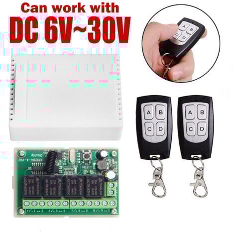 AMRINUGL Télécommande sans fil 433mhz Dc 12v 4 canaux, commutateur relais Rf longue Distance, 2 émetteurs + 1 récepteur pour porte de Garage