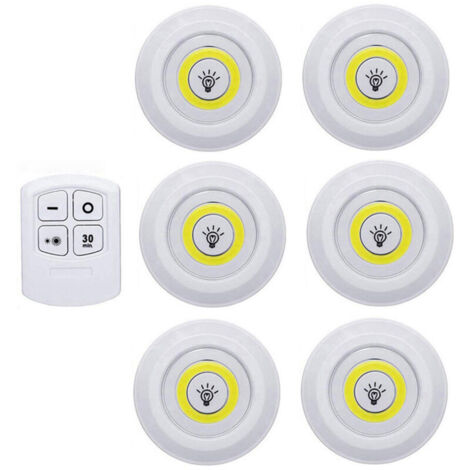 Télécommande Sans Fil intelligente Dimmable Lumière de Nuit Décoratif Cuisine Placard Escalier Couloir Salle De Bain Éclairage Mini LED Lumières 6 morceaux lumière blanche