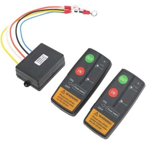 [Télécommande treuil sans fil] Kit récepteur 434MHz 12V/24V avec antenne haute sensibilité et LED, 75ft portée, pour véhicules tout-terrain, VTT, camions, jeep et SUV, 2 télécommandes incluses