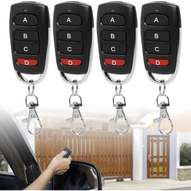 Telecommande Universelle Portail 433 Mhz, 4 Pièces Clonage Garage Porte Telecommande Clés à 4 Boutons, Telecommande de Porte de Garage Duplicateur