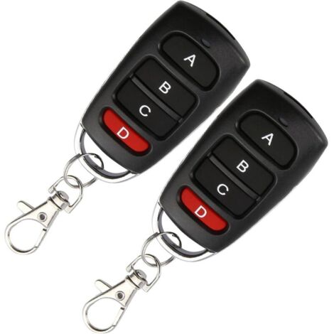 Télécommande Universelle Portail 433 MHz Lot de 2 Clonage Rapide 4 Boutons pour Voitures Portes de Garage Stores Barrières Portée 10m Clé Copieuse Sans Fil Code Fixe Anti-Pression Accidentelle