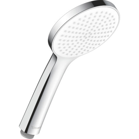 Teleducha Duravit universal, con chorro lluvia, redonda (Ø 110 mm), con toberas de silicona de fácil limpieza, cromo/blanco
