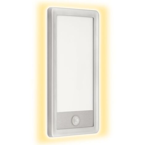 Telefunken - Applique d'extérieur à LED, applique d'extérieur avec détecteur de mouvement, avec capteur crépusculaire, effet rétro-éclairé, 16 W, 2.000 lumens, IP44, rectangulaire, blanc/argenté, 280x