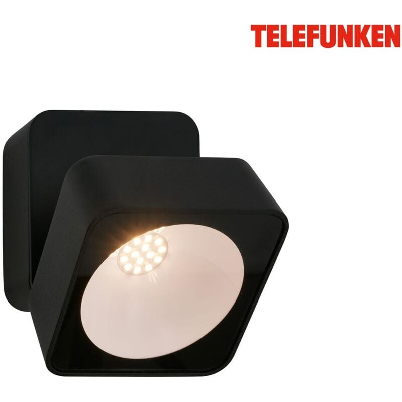 Telefunken Lampe LED murale, protection contre les éclaboussures, on/off via interrupteur mural, noir, dimensions : 8 x 9 x 9 cm