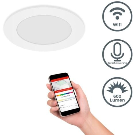 Telefunken - Smart LED Spot encastrable plat à intensité variable - Luminaire encastrable RGB-W 230V incl. ampoule 6W 600lm Commande par App Voice Télécommande CCT 2700K-6500K Dimensions d'encastremen