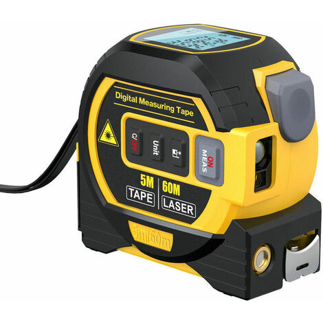 Télémètre laser 3 en 1 Règle de ruban à mrer de 5 m Écran LCD avec compteur de distance de rétroéclairage Dispositif de mre de bâtiment Volumes de surface Équipement d'arpentage,Multicolore,60m