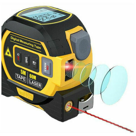 Télémètre laser 3 en 1 Ruban de mesure laser d'intérieur Ruban de mesure métrique de 5m avec réticule laser Mesure simple/continue/de surface/de volume, 60 m - 60 m