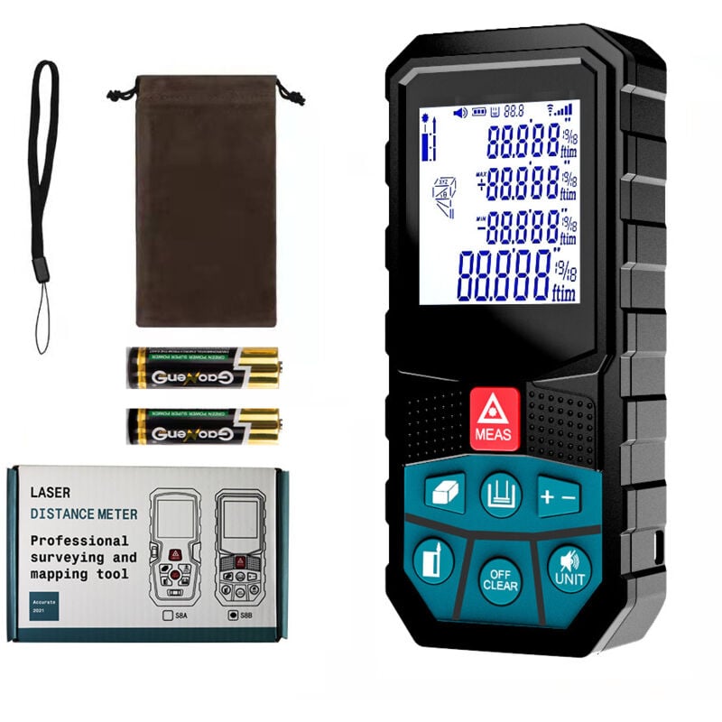 Télémètre laser 50 m, écart de 2 mm, 20 données, mesure de distance, écran lcd, étanche IP54, sans batterie