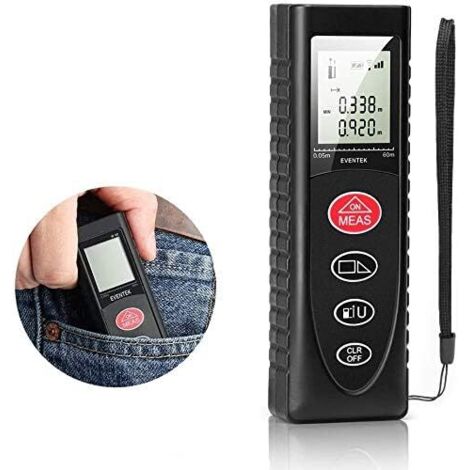 Télémètre Laser 60 m, Micromètre Laser (0,15–60 m/± 2 mm), Écran LCD Rétro-Éclairé, Fonction de Somme Automatique, Mesure Continue, Enregistrement des Données, IP54, Spécialement Conçu pour les Chanti