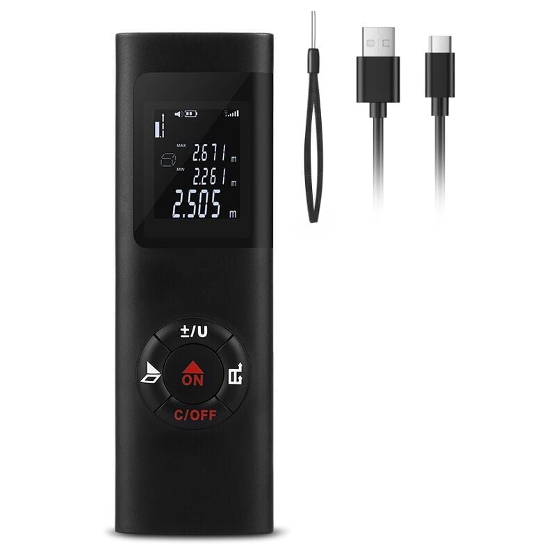 SNQ - Telemetre Laser 60m, ipsxp Portable Laser Numérique Metre de Calcule Distance Surface Volume/Fonction Pythagore/IP54/LCD