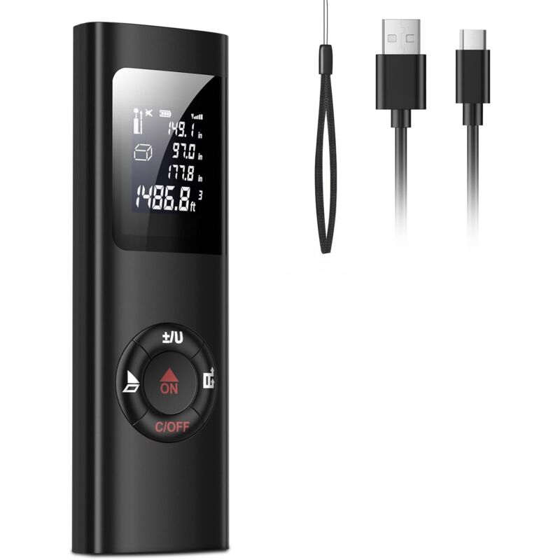 Télémètre Laser 60m, Portable, Numérique, Mesure Distance, Surface, Volume, Fonction Pythagore, IP54, LCD Rétro-éclairage, Rechargeable USB