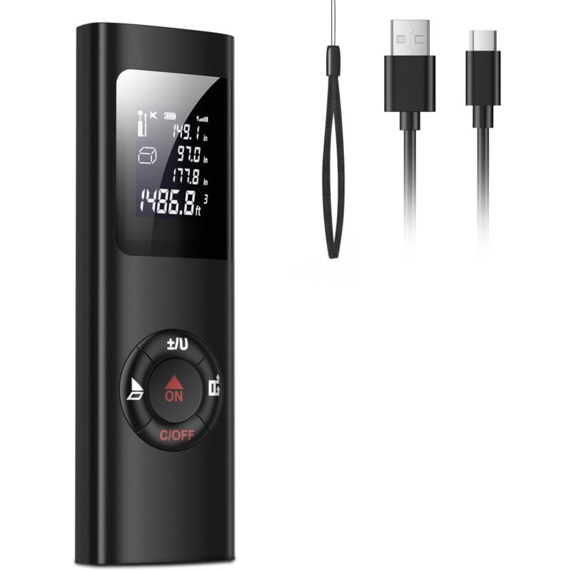 Télémètre Laser 60m, Portable, Numérique, Mesure Distance, Surface, Volume, Fonction Pythagore, IP54, lcd Rétro-éclairage, Rechargeable usb