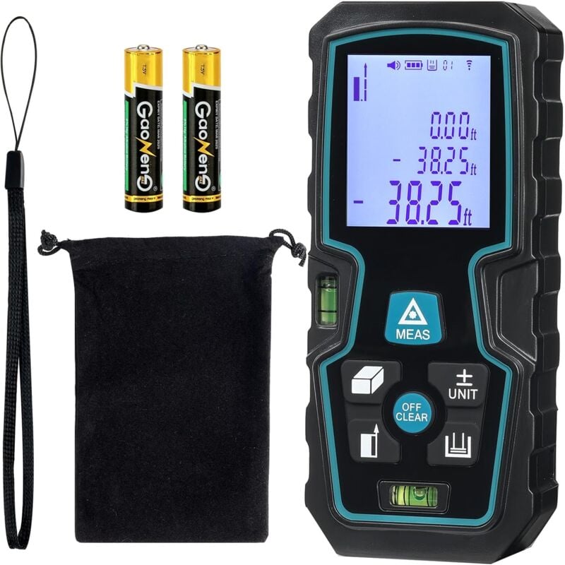 Télémètre Laser Mètre Laser 50M Numérique avec 2 Niveaux à Bulle, Réflecteur, Mesure de Longeur Surface Volume Pythagore