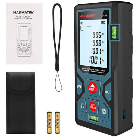Télémètre laser numérique 50 m, télémètre laser portable, mesure de longueur/surface/volume/théorème de Pythagore LM50