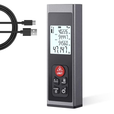 Télémètre Laser Numérique - Mètre Laser Type C Rechargeable avec Rétro-Éclairage LCD M/in/Ft Modes De Mesure Multiples Distance Pythagore Surface Volume Mesures