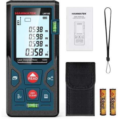 Télémètre Laser Numérique,LM100 100m Mètre laser numérique,Mesure du théorème de longueur/Zone/Volume/Théorème de Pythagore avec Rétroéclairage LCD, IP54（100m）