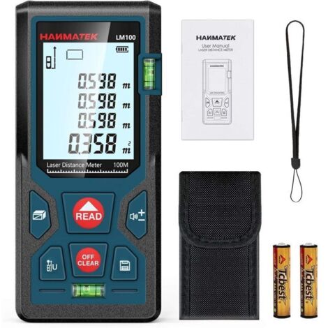 Télémètre Laser Numérique,LM100 100m Mètre laser numérique,Mesure du théorème de longueur/Zone/Volume/Théorème de Pythagore avec Rétroéclairage LCD, IP54（100m）