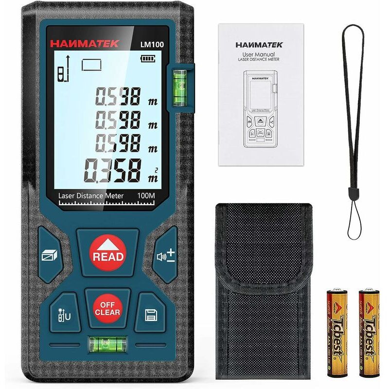 Télémètre Laser Numérique,LM100 100m Mètre laser numérique,Mesure du théorème de longueur/Zone/Volume/Théorème de Pythagore avec Rétroéclairage lcd,