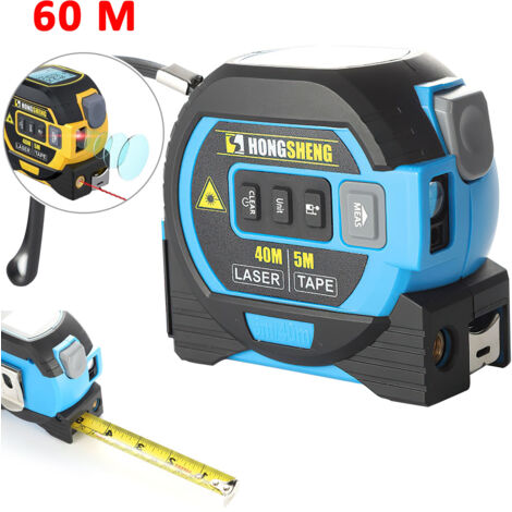 Telemetre laser Ruban a mesurer 3 en 1 avec ecran LCD retroeclaire Dispositif de mesure de batiment Volumes de surface Jaune 40m