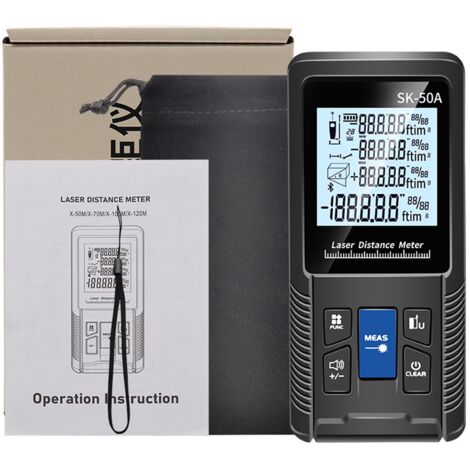 Télémètre numérique intelligent avec mesure de distance par volume continu, calcul de surface et formule de Pythagore, fonctions réglables, étanchéité IP54