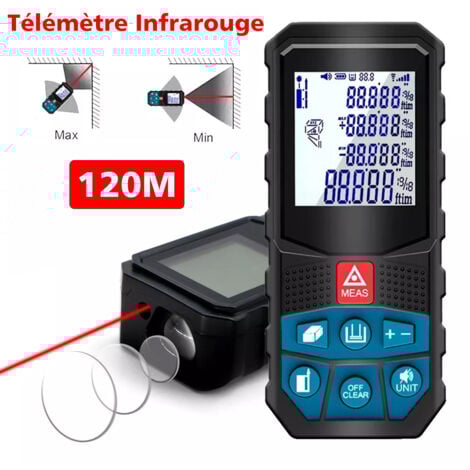 Telemetro laser digitale da 120 m consegnato,SDLOGAL,distanza 2 mm, 20 dati, misurazione della distanza, schermo LCD, impermeabile IP54, batterie non incluse