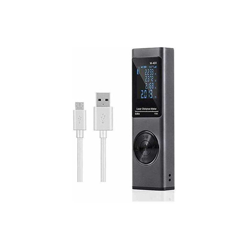 

Telémetro láser de 40 m, medidor láser digital de 131 pies, dispositivo USB recargable, retroiluminación LCD, ángulo electrónico, medida de longitud