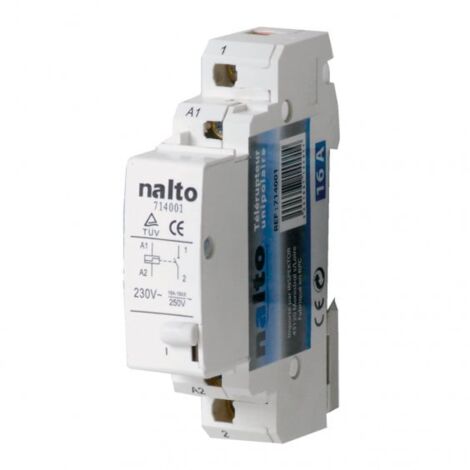Télérupteur électromécanique 16A 1NO monophasé – Montage sur rail DIN – Puissance max. 3500W – Tension 230V pour tableau électrique – Nalto