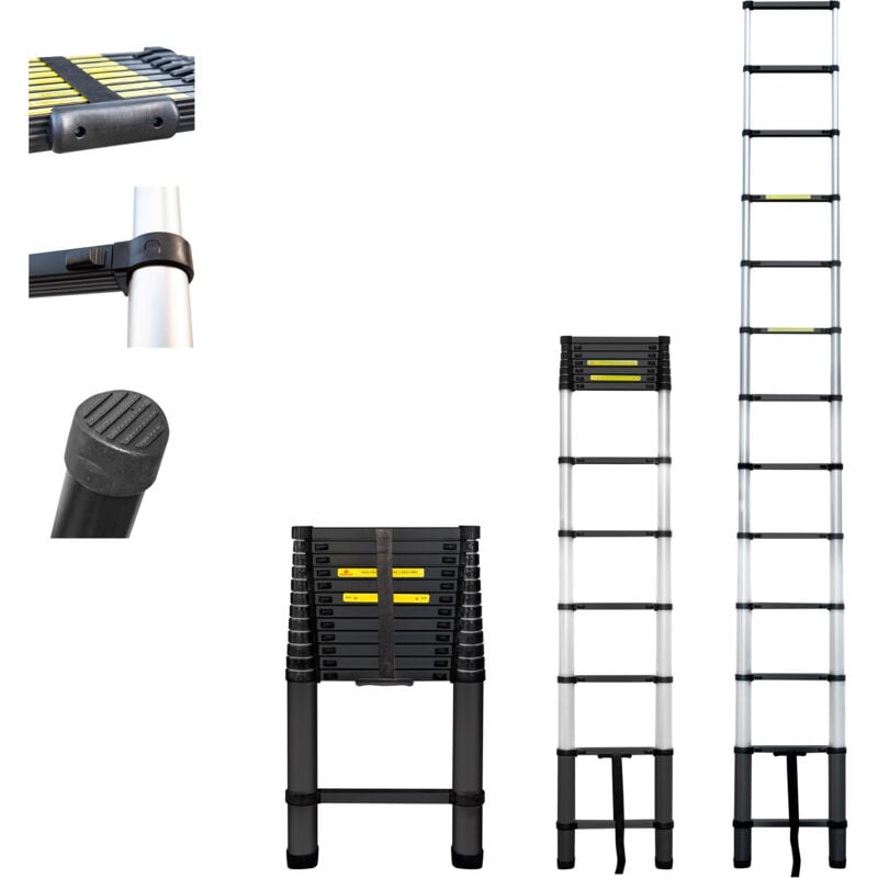 Echelle telescopique 3,8m TELESCOO13, Aluminium, Pliable, Extensible, Hauteur de travail max 4,7m, Standart EN131, Garantie 5 ans, Hostrom