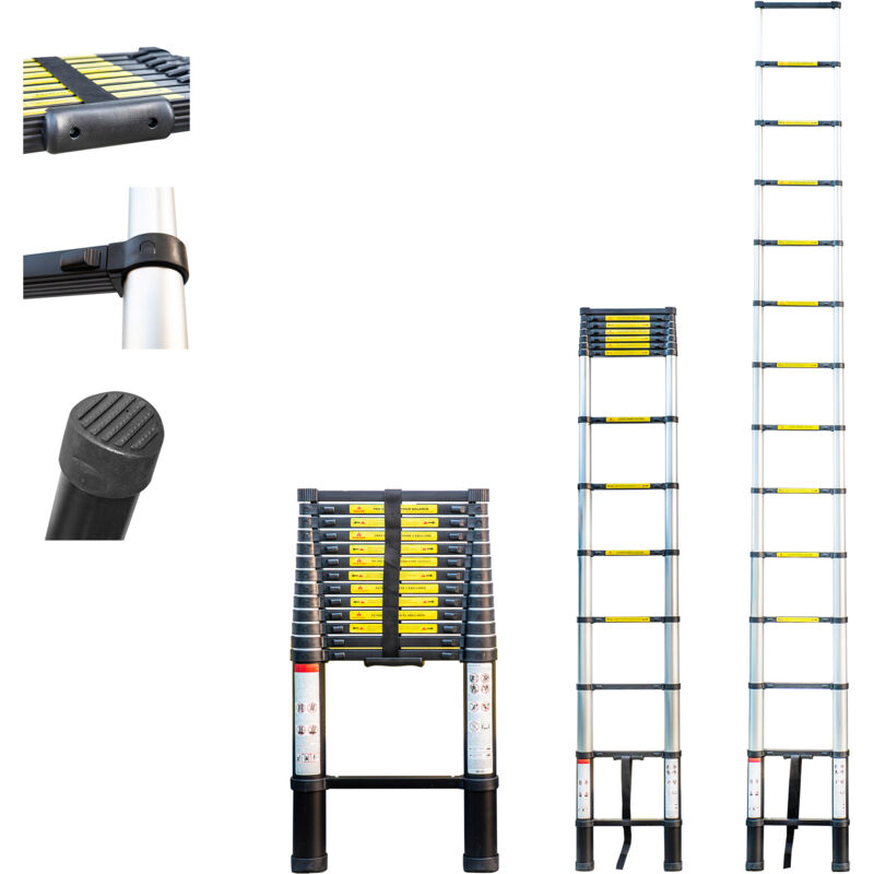 Echelle telescopique 4,1m TELESCOO14, Aluminium, Pliable, Extensible, Hauteur de travail max 5m, Standart EN131, Garantie 5 ans, Hostrom