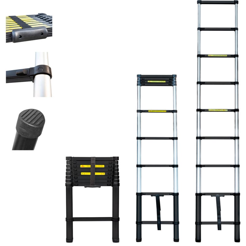 Echelle telescopique 2,6m TELESCOO9, Aluminium, Pliable, Extensible, Hauteur de travail max 3,5m, Standart EN131, Garantie 5 ans, Hostrom