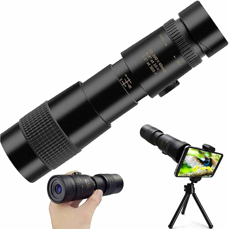 Télescope Monoculaire, Monoculaire Puissant Starscope, rofessionnel 4K 10-300X 40mm Super Téléobjectif Zoom Monoculaire Portable Télescope, avec
