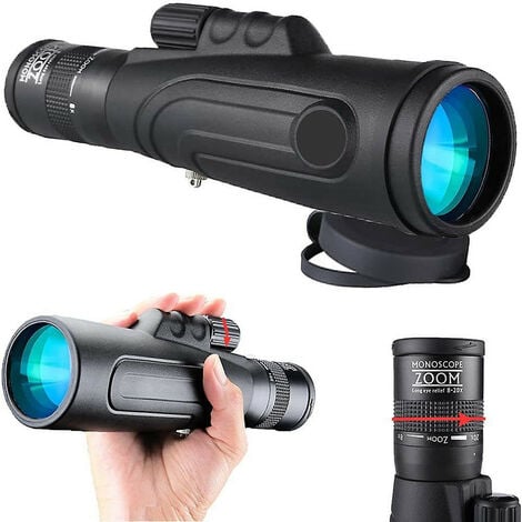 Télescope monoculaire Zoom 8-20x50, Zoom pour télescope monoculaire haute résolution, Longue-vue HD portable étanche à haute énergie pour l'observation des oiseaux, la chasse, les voyages,(noir)-BISBI