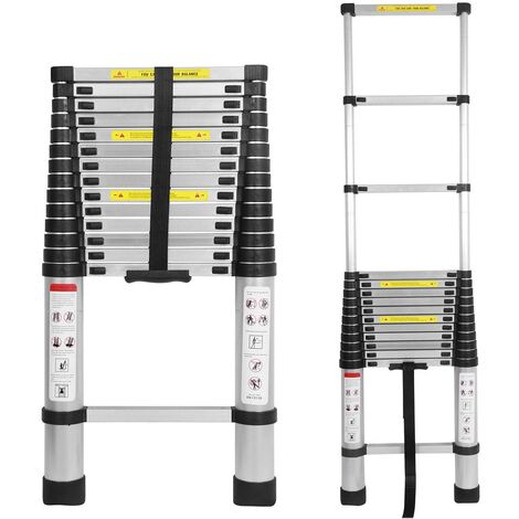 Telescopic 4.4M Multi Purpose Ladder Light Weight Aluminum DIY extendable Straight Portable Kit for Home Loft Office