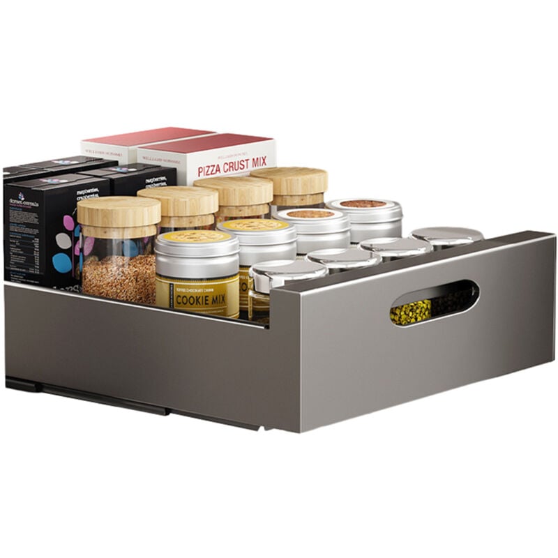 Telescopic drawer, expandable cabinet organizer with adhesive film fixed, expandable cabinet organizer, metal cabinet organizer, 30 cm, grey