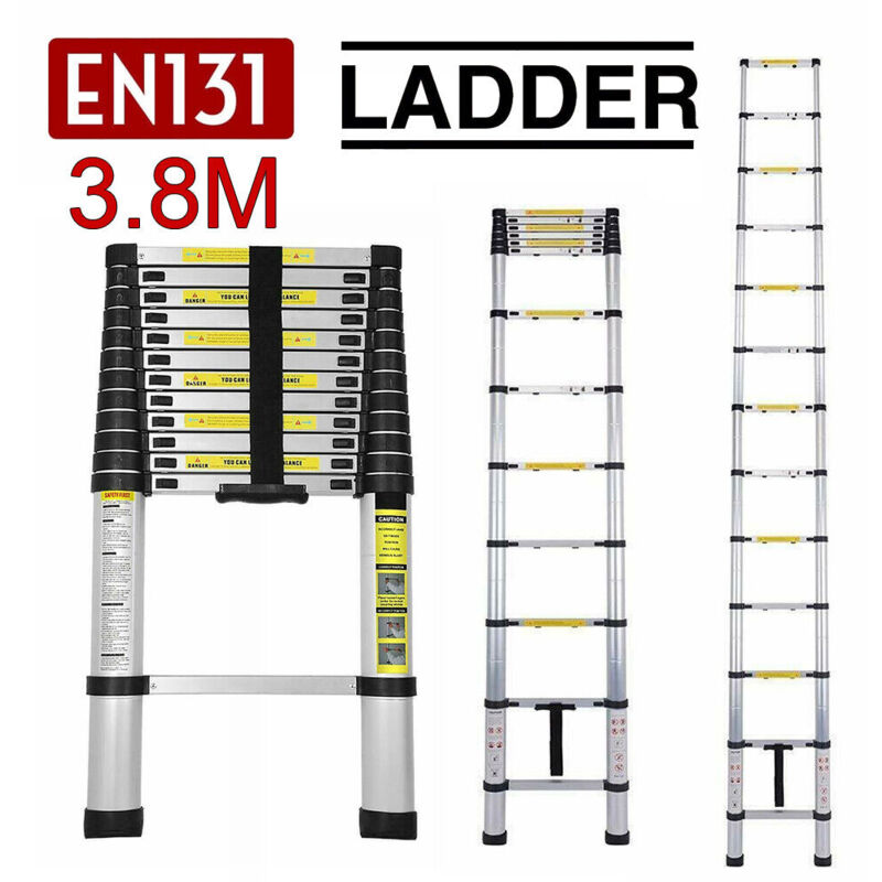 Telescopic Extension Ladders Aluminum Foldable Telescoping Ladder 12.5ft/3.8m Retractable Telescope Ladder for Home RV Loft Attic, Lightweight