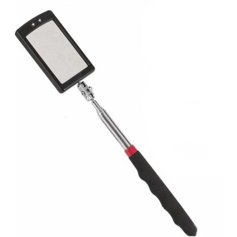 Telescopic Inspection Mirror, LED Telescopic Mirror with 2 Bright LED Lights, Soft Non-Slip Extendable Handle, Car Inspection Tool